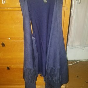 Navy blue suede fringe vest